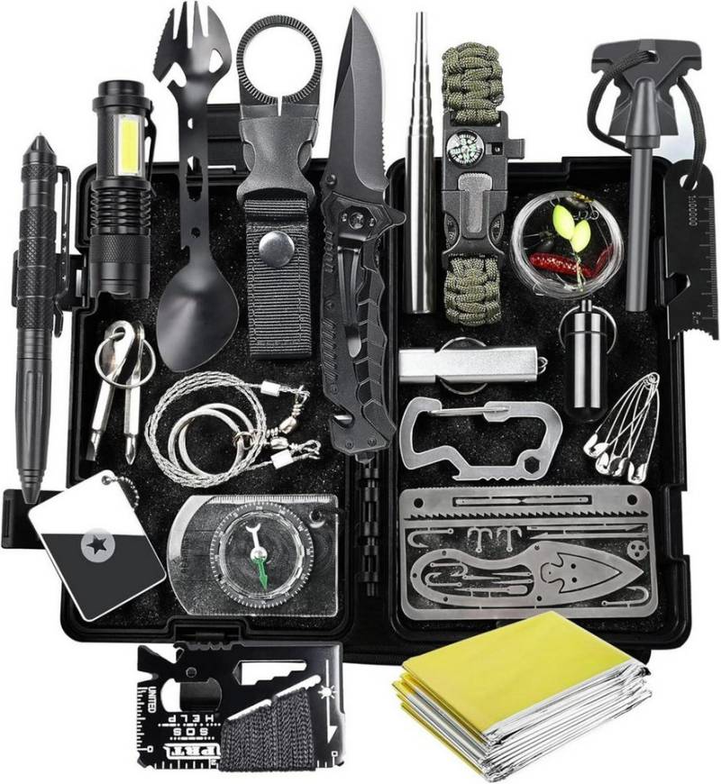 LuxusKollektion Campingstuhl Survival Kit 21 in 1 Notfallset mit Kompass Taschenlampe Camping von LuxusKollektion
