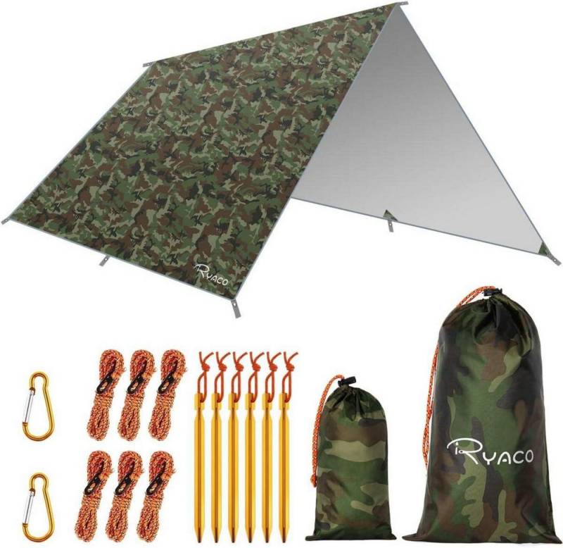LuxusKollektion Campingstuhl Tarp 3x3 m Wasserdicht Zeltplane Ultraleicht mit ösen Erdnägel Seilen von LuxusKollektion