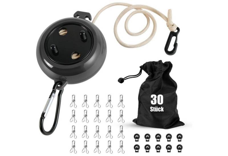 LuxusKollektion Campingstuhl Wäscheleine ausziehbar 10m tragbar Camping Outdoor Garten Schwarz von LuxusKollektion