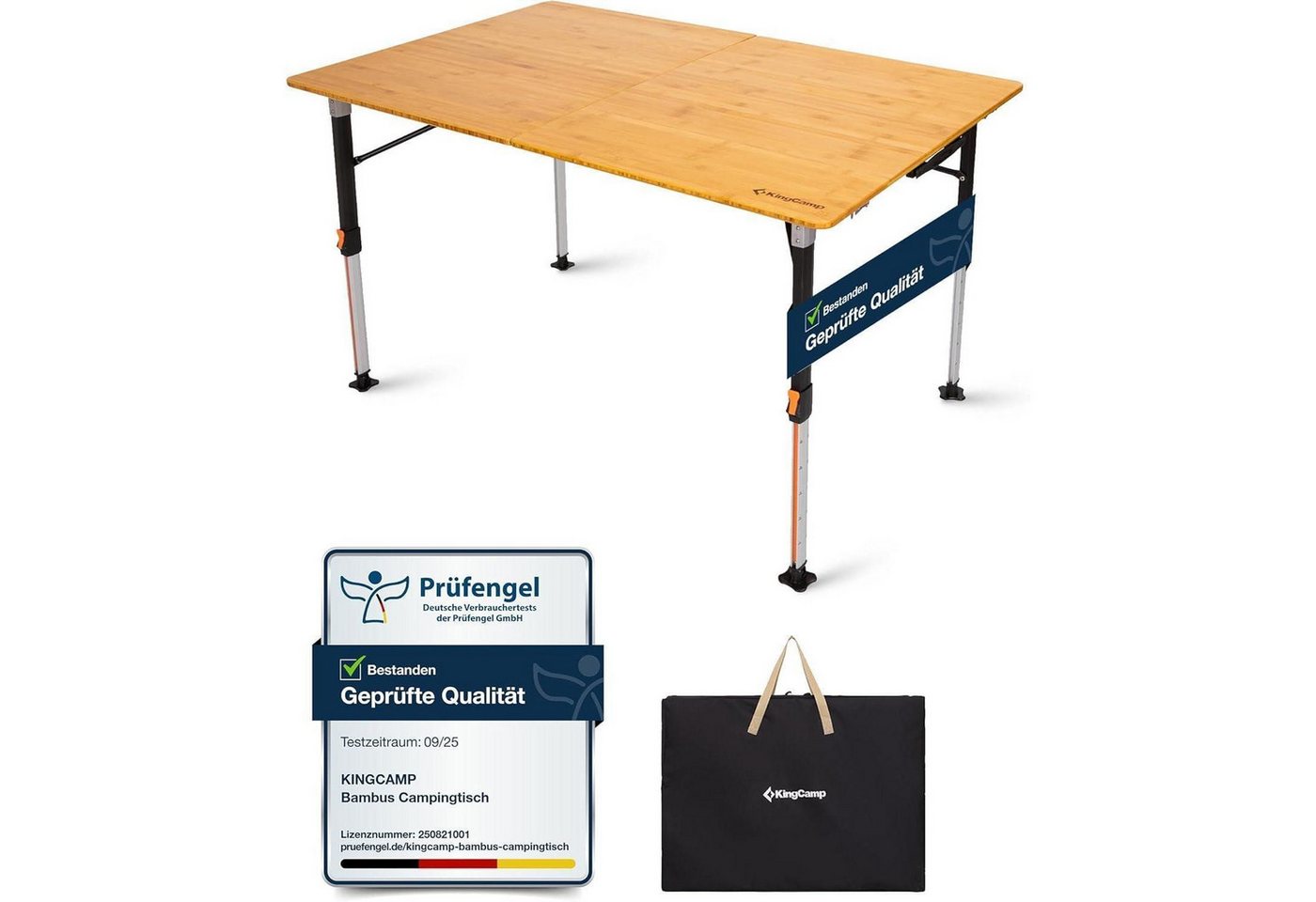 LuxusKollektion Campingtisch Campingtisch Bambus Klapptisch Höhenverstellbar 80 Stufenlos 120x80cm von LuxusKollektion