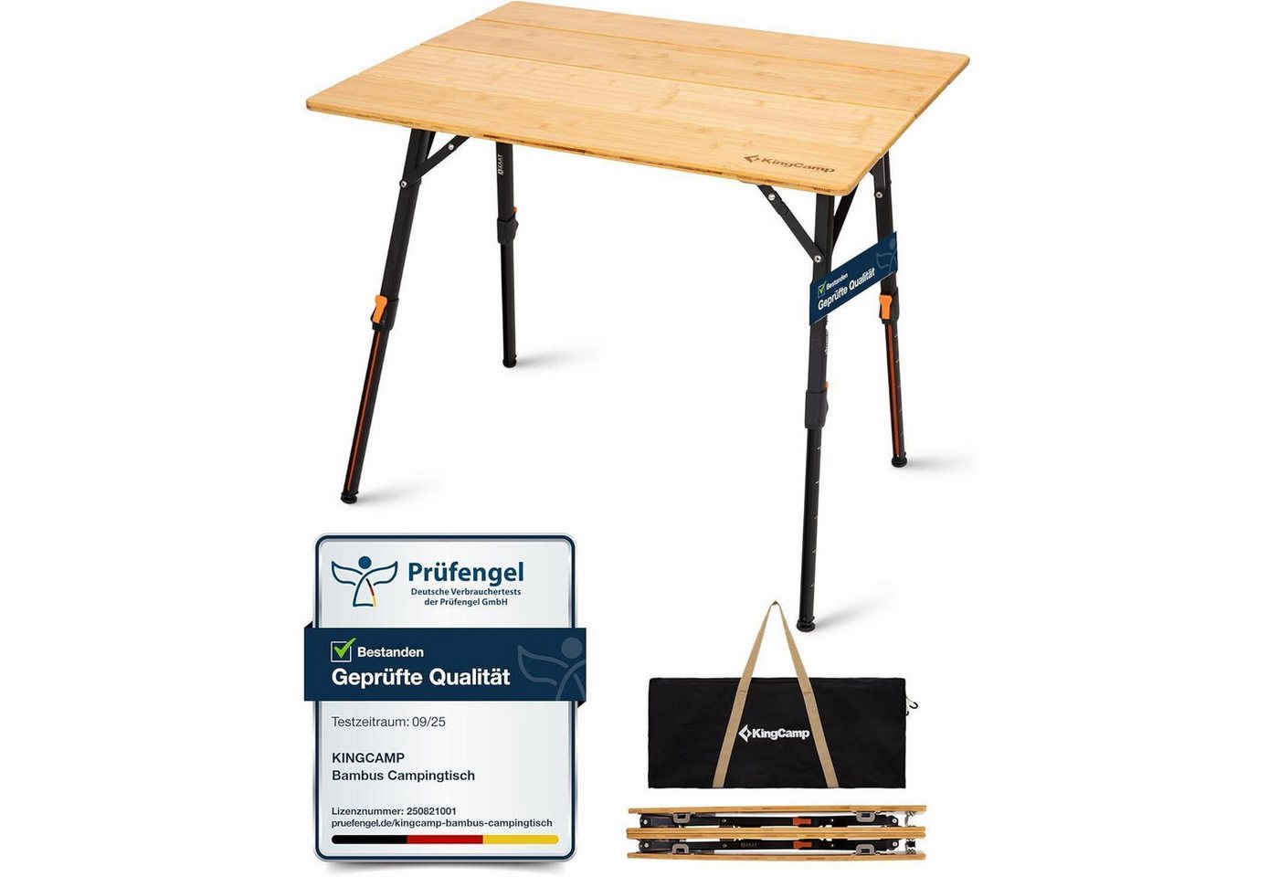 LuxusKollektion Campingtisch Campingtisch Bambus Klapptisch höhenverstellbar Stufenlos - 80x60cm von LuxusKollektion