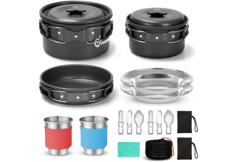 LuxusKollektion Campingtoilette Camping Geschirr Set Töpfe Pfanne Besteck 15-teilig faltbar & kompakt von LuxusKollektion