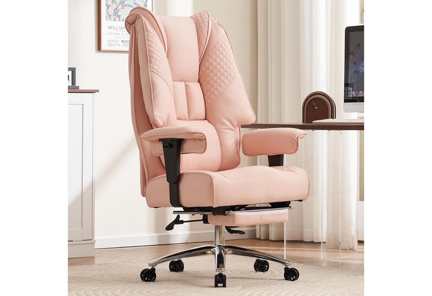 LuxusKollektion Chefsessel Bürostuhl ergonomisch Chefsessel Armlehnen PU Leder 200 kg Hellrosa-1 LuxusKollektion Chefsessel Bürostuhl ergonomisch Chefsessel Armlehnen PU Leder 200 kg Hellrosa-1 von LuxusKollektion