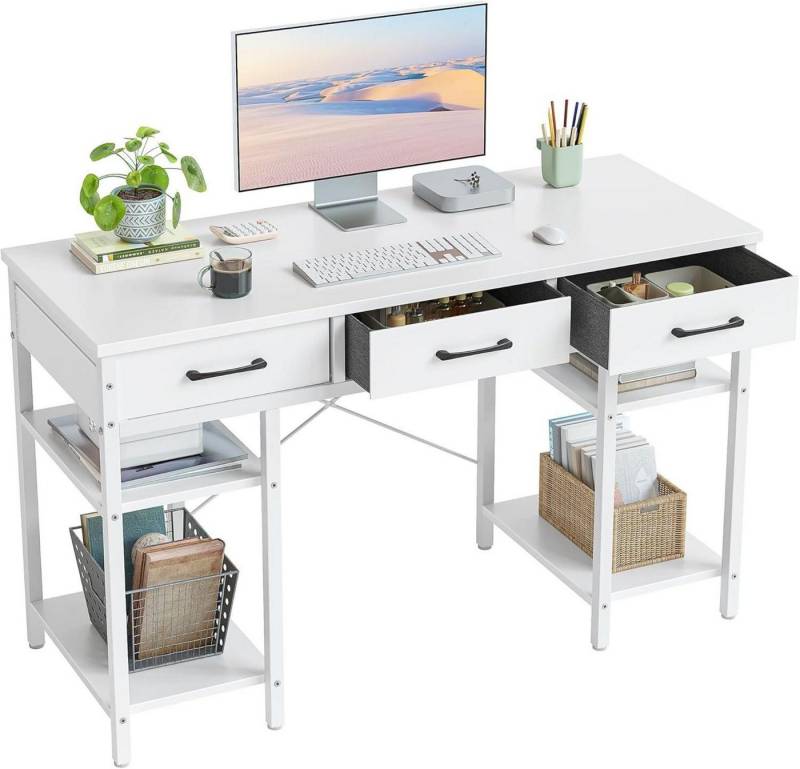 LuxusKollektion Computertisch Modernes 120x50 cm Computertisch weiß mit Stoffschubladen von LuxusKollektion