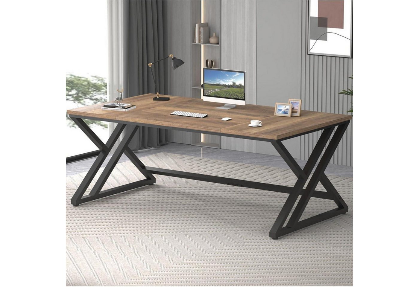 LuxusKollektion Computertisch Rustikaler großer Industrie-Holz-PC-Schreibtisch für 2, extra LuxusKollektion Computertisch Rustikaler großer Industrie-Holz-PC-Schreibtisch für 2, extra von LuxusKollektion