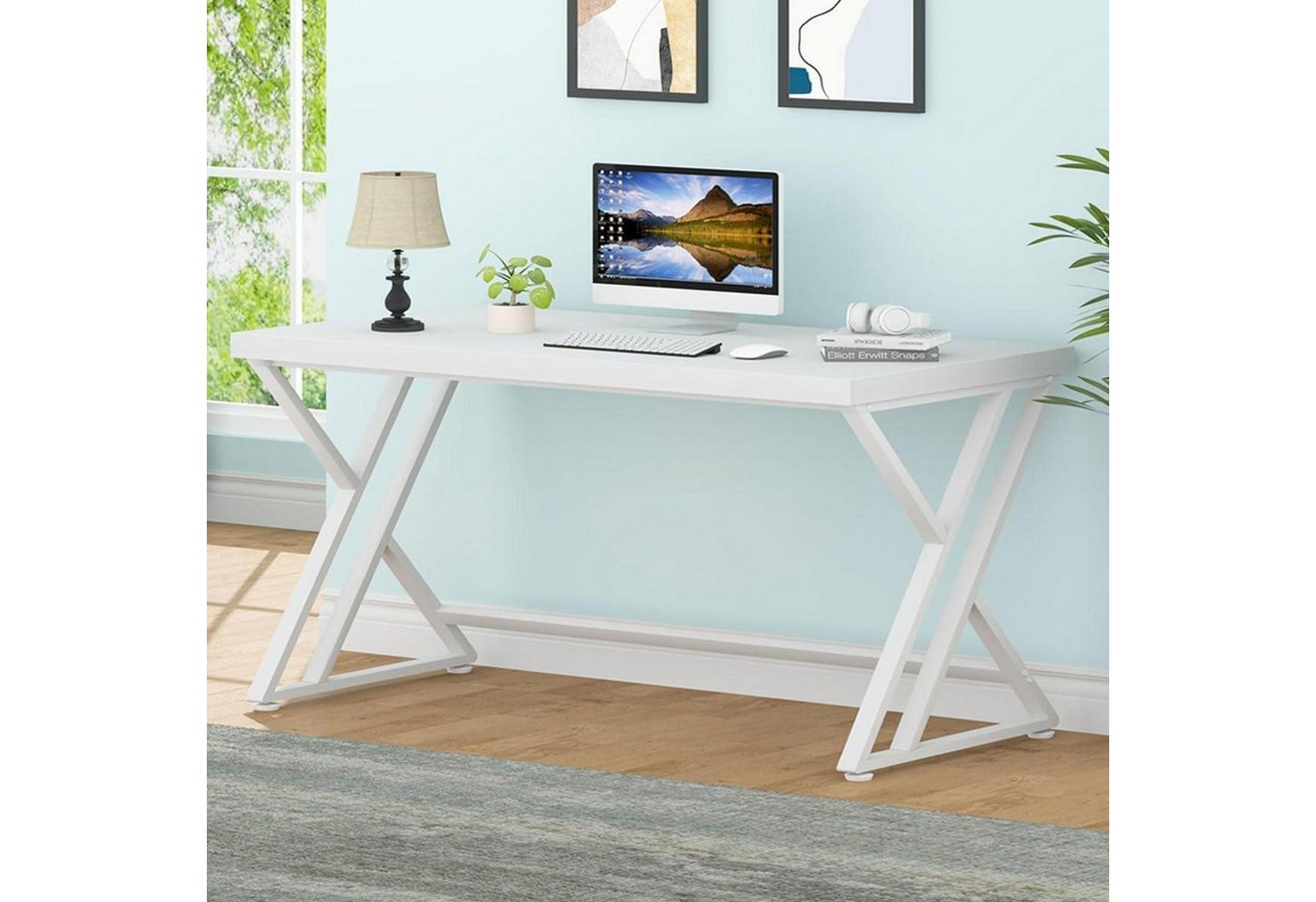 LuxusKollektion Computertisch Schreibtisch mit Metallrahmen und großer Arbeitsfläche 152 x 60 x 75.5 von LuxusKollektion