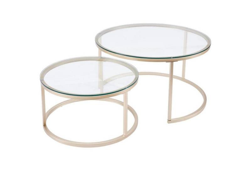 LuxusKollektion Couchtisch Couchtisch 2er Set Gold Glas Metallgestell Beistelltisch rund von LuxusKollektion