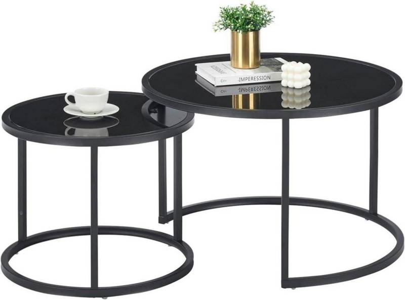 LuxusKollektion Couchtisch Couchtisch Glas Rund Schwarz Metallgestell 2er Set 70x70x45 & 50x50x40 von LuxusKollektion