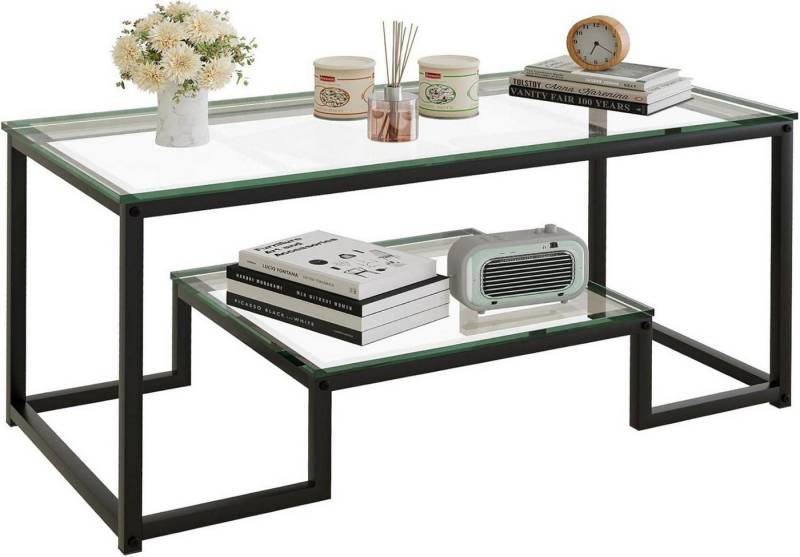 LuxusKollektion Couchtisch Couchtisch Glastisch Stauraum Glasplatte Schwarz 100x48x45cm von LuxusKollektion