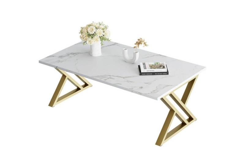 LuxusKollektion Couchtisch Couchtisch Holz Marmor Weiß Gold 100x48x55 cm Stauraumrends-Quali von LuxusKollektion