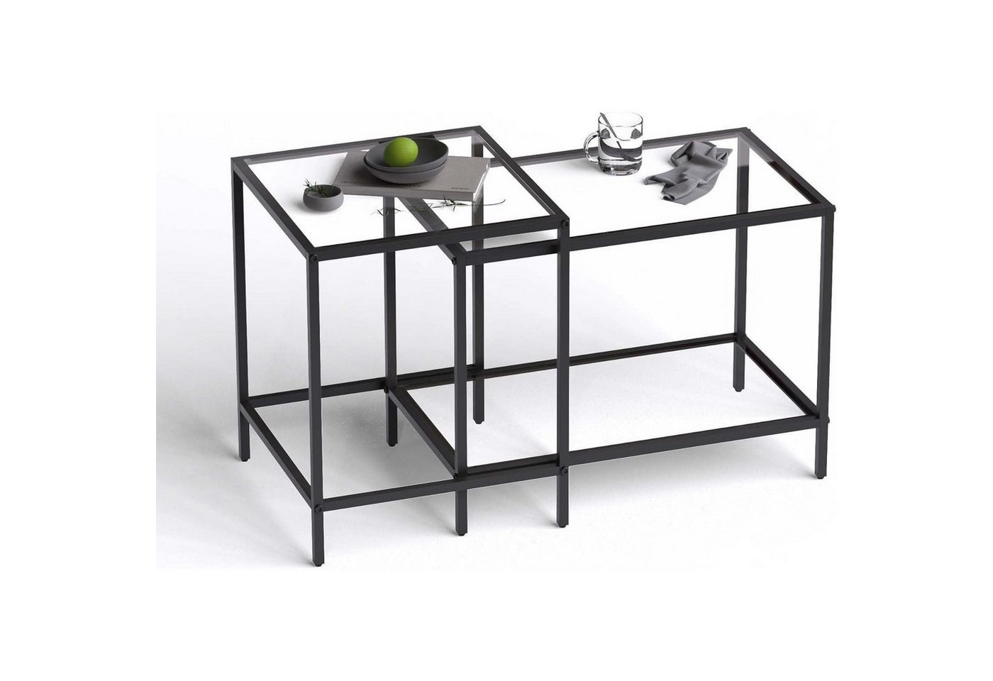 LuxusKollektion Couchtisch Couchtisch Quadratisch 2er Set Glas 60 40 cm Glas Schwarz-rectangle von LuxusKollektion
