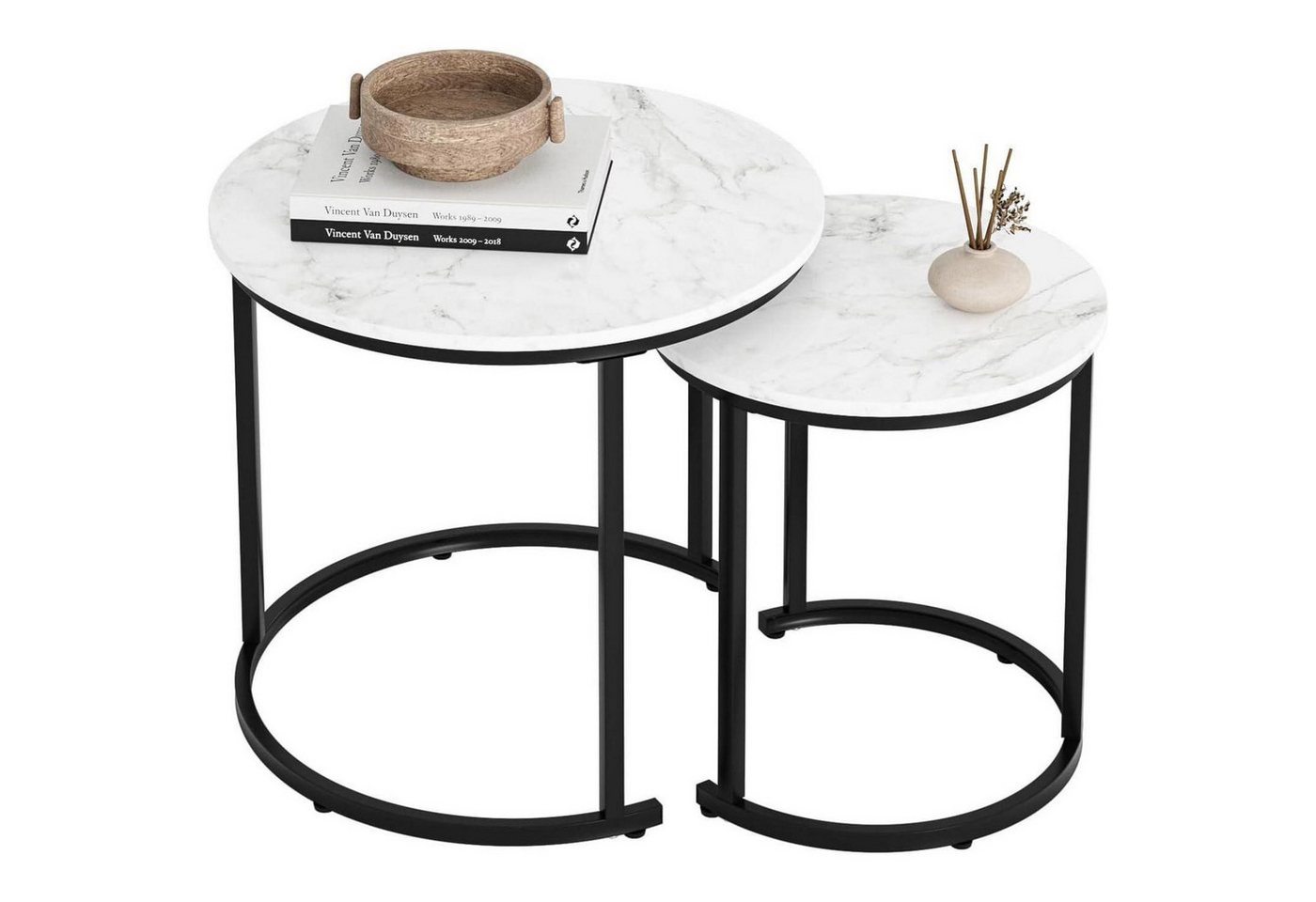LuxusKollektion Couchtisch Couchtisch Rund 2er Set Metall Marmoroptik Goldbeine Weiß und Schwarz LuxusKollektion Couchtisch Couchtisch Rund 2er Set Metall Marmoroptik Goldbeine Weiß und Schwarz von LuxusKollektion