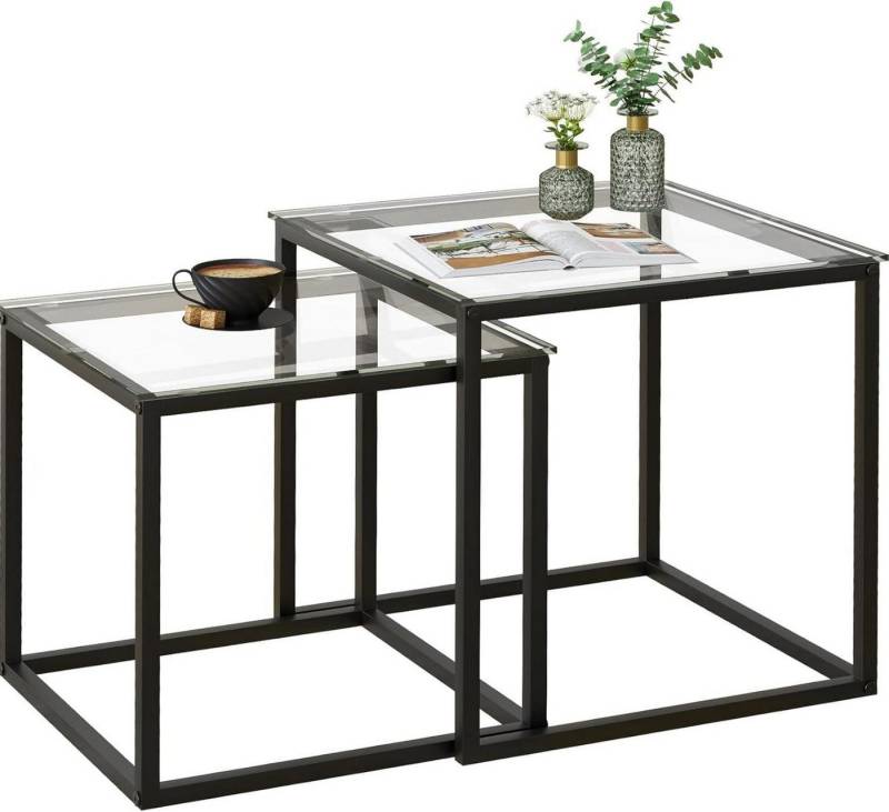 LuxusKollektion Couchtisch Quadratische Glas Couchtische Set, Modern, Schwarz, 2er Set, 50/45 cm von LuxusKollektion
