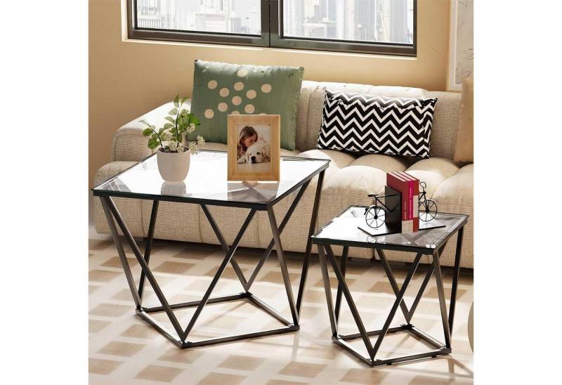 LuxusKollektion Couchtisch Quadratisches 2er Couchtisch Set Glas Stahlbeine Transparent von LuxusKollektion