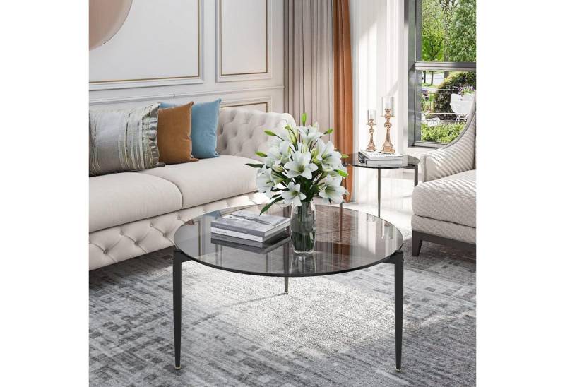 LuxusKollektion Couchtisch Runder Couchtisch Rauchglas Grau Glasplatte Beistelltisch 80x80x40 cm von LuxusKollektion