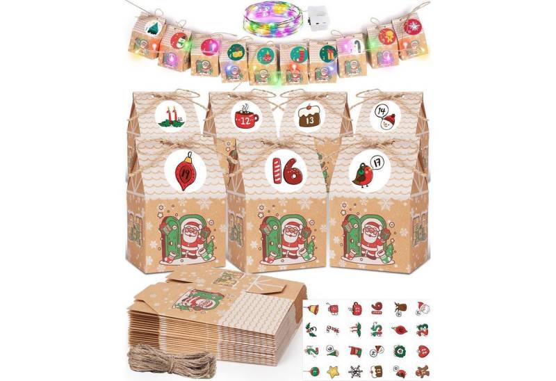 LuxusKollektion DIY-Adventskalender DIY Adventskalender Kinder 2024: Tüten + Lichterkette Häuser von LuxusKollektion