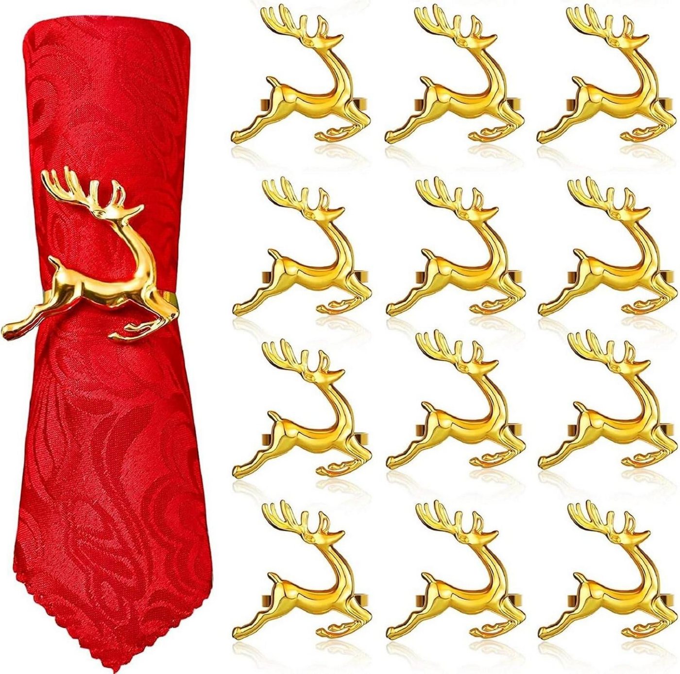 LuxusKollektion Dekohänger 12er Set Weihnachts Rentier Serviettenringe Gold 6cm - Tischdekoration von LuxusKollektion