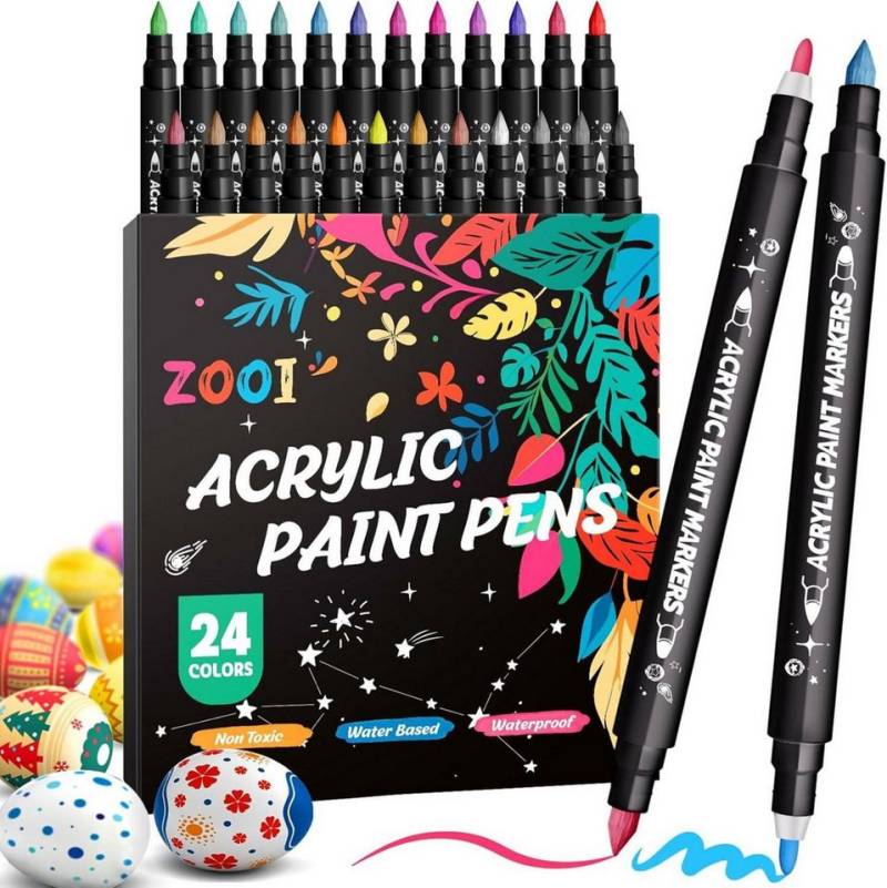 LuxusKollektion Dekohänger 24 Farben Acrylstifte Dual Tip Wasserfest Holz Stein Marker von LuxusKollektion