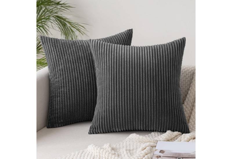 LuxusKollektion Dekohänger 2er Set Kordsamt Kissenbezug Dunkelgrau 40x40cm Sofakissen Weich von LuxusKollektion
