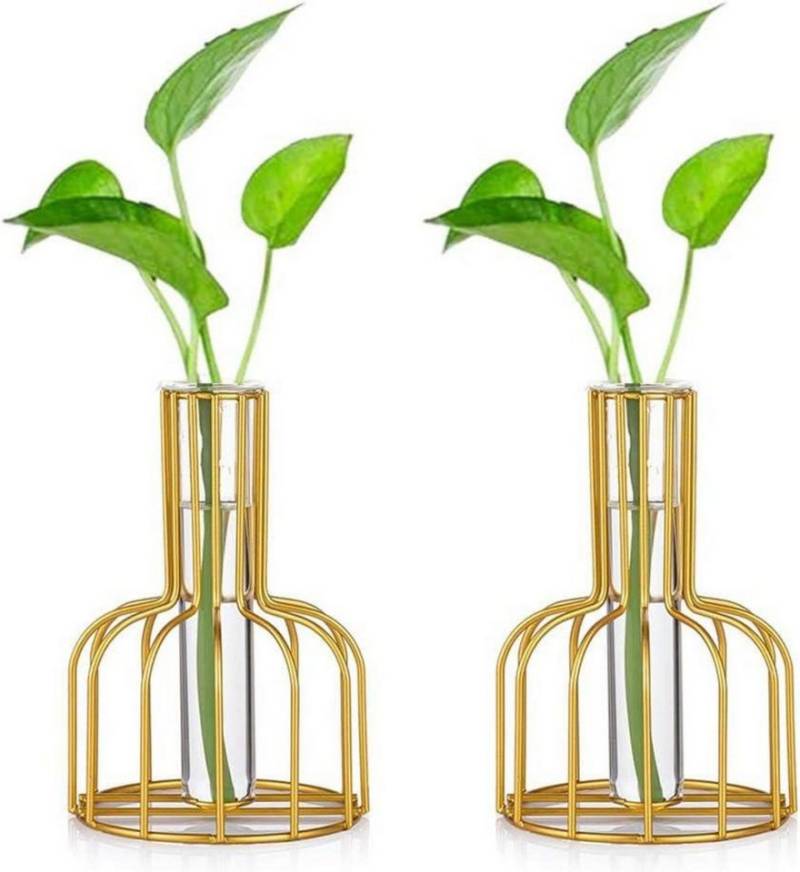 LuxusKollektion Dekohänger 2er Set Mini Glasvasen Gold - Moderne kleine Vasen für Tischdeko von LuxusKollektion