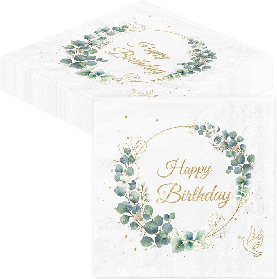 LuxusKollektion Dekohänger 3-lagige Happy Birthday Servietten Eukalyptus Grün - 40 Stück von LuxusKollektion
