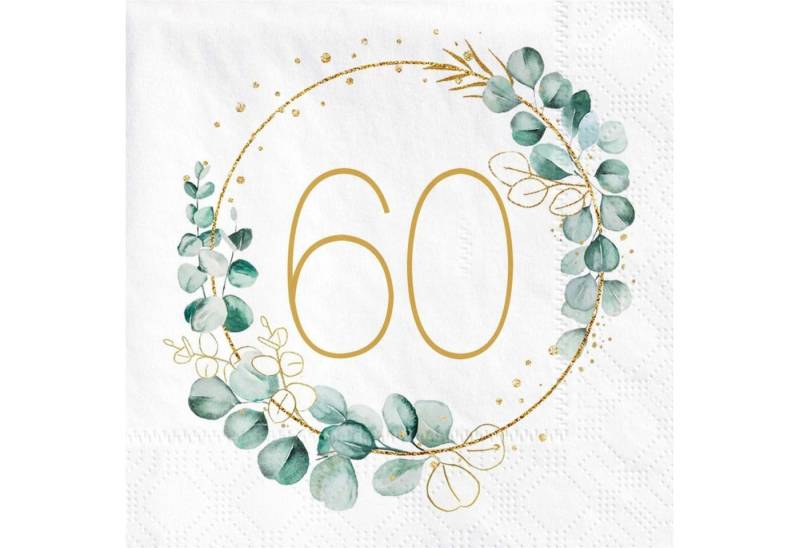 LuxusKollektion Dekohänger 60. Geburtstag Deko Servietten Eukalyptus Grün Gold 3-lagig 40 Stück von LuxusKollektion