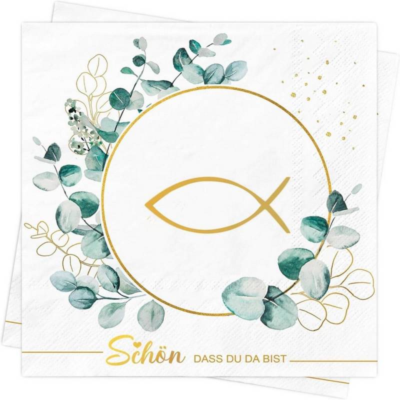 LuxusKollektion Dekohänger 60Stück Servietten Geburtstag Hochzeit Taufe Fisch Eukalyptus 3-lagig von LuxusKollektion