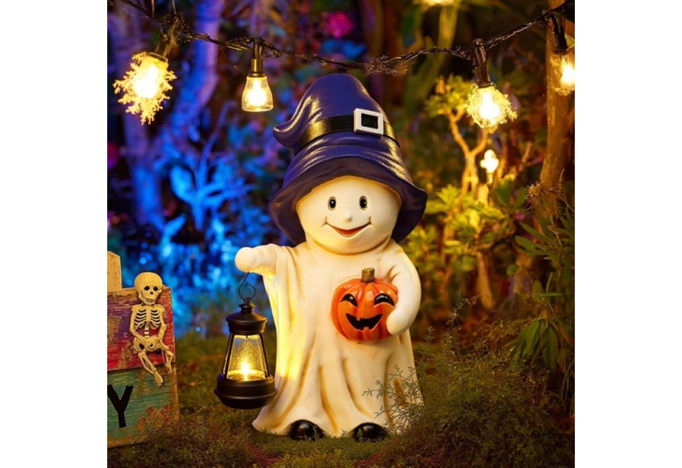 LuxusKollektion Dekohänger Gartenfigur Halloween Hexengeist Solar Kürbis 20cm M von LuxusKollektion