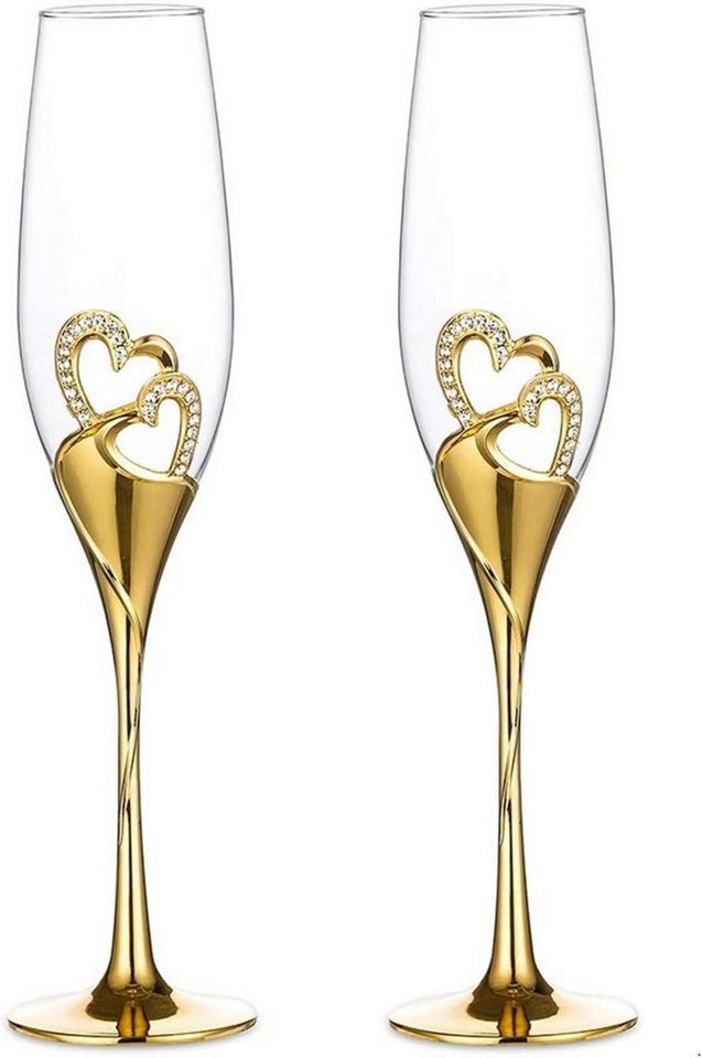 LuxusKollektion Dekohänger Hochwertige Diamant-besetzte Herz Weingläser Kristall Gold 2er Set von LuxusKollektion