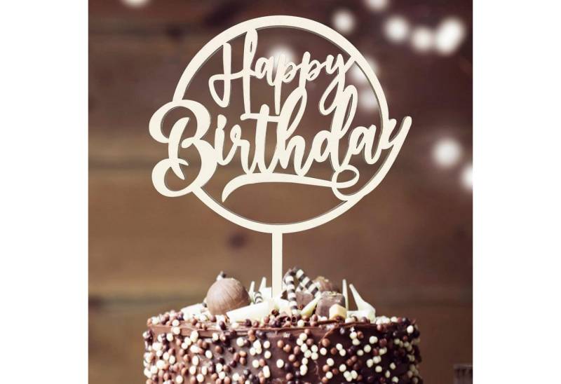 LuxusKollektion Dekohänger Holz Cake Topper Happy Birthday Kuchendeko Geburtstag Mädchen Junge von LuxusKollektion