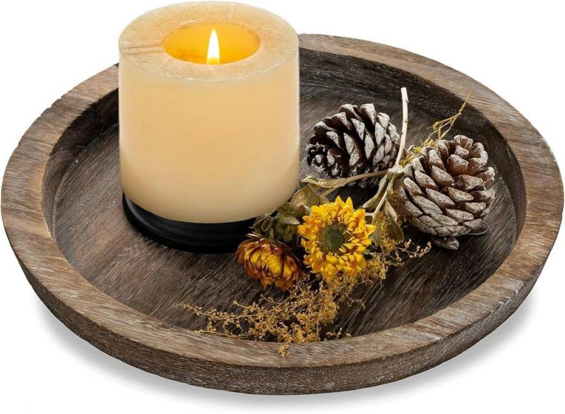 LuxusKollektion Dekohänger Holz Tablett Kerzentablett Deko Rund 29cm Stumpenkerzen Teelichter von LuxusKollektion