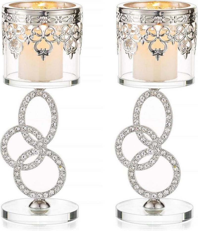 LuxusKollektion Dekohänger Kristall Glas Teelichthalter, 2er Set Silber Stumpenkerzen Metall von LuxusKollektion