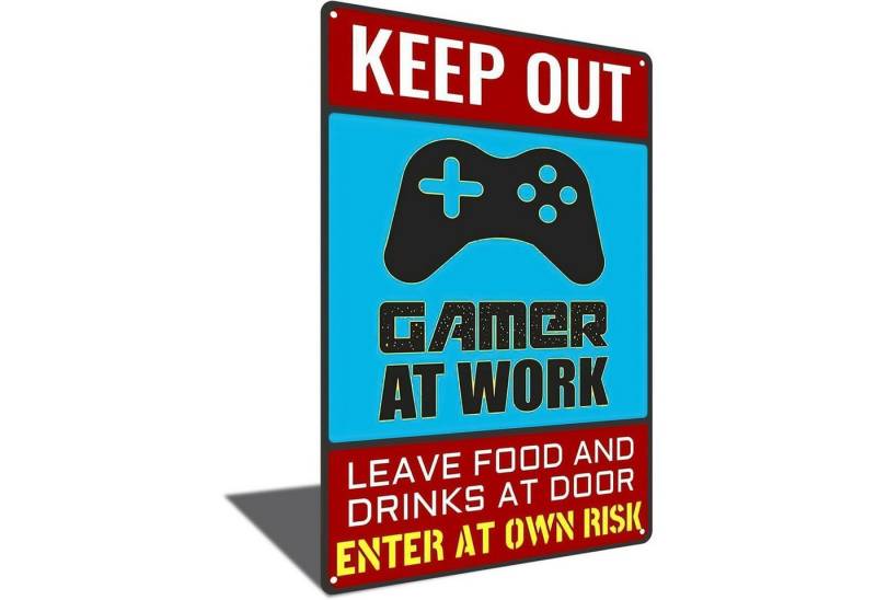 LuxusKollektion Dekohänger Schild Gamer Keep Out Wand Tür Dekoration Geschenk blau und rot von LuxusKollektion