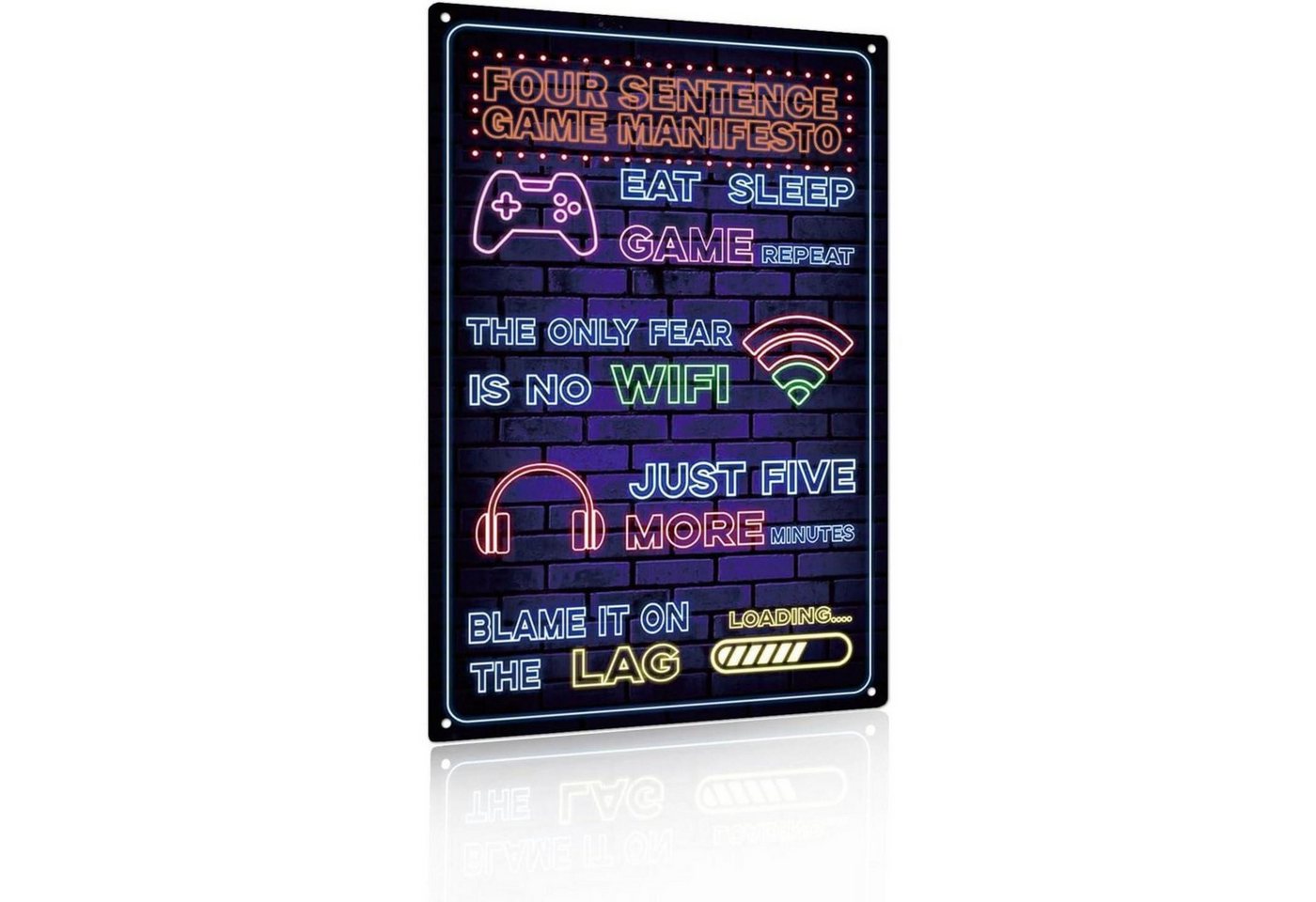 LuxusKollektion Dekohänger Schild Metallposter Neon Gaming Spielzimmer Vier Sätze Spiel Manifest von LuxusKollektion