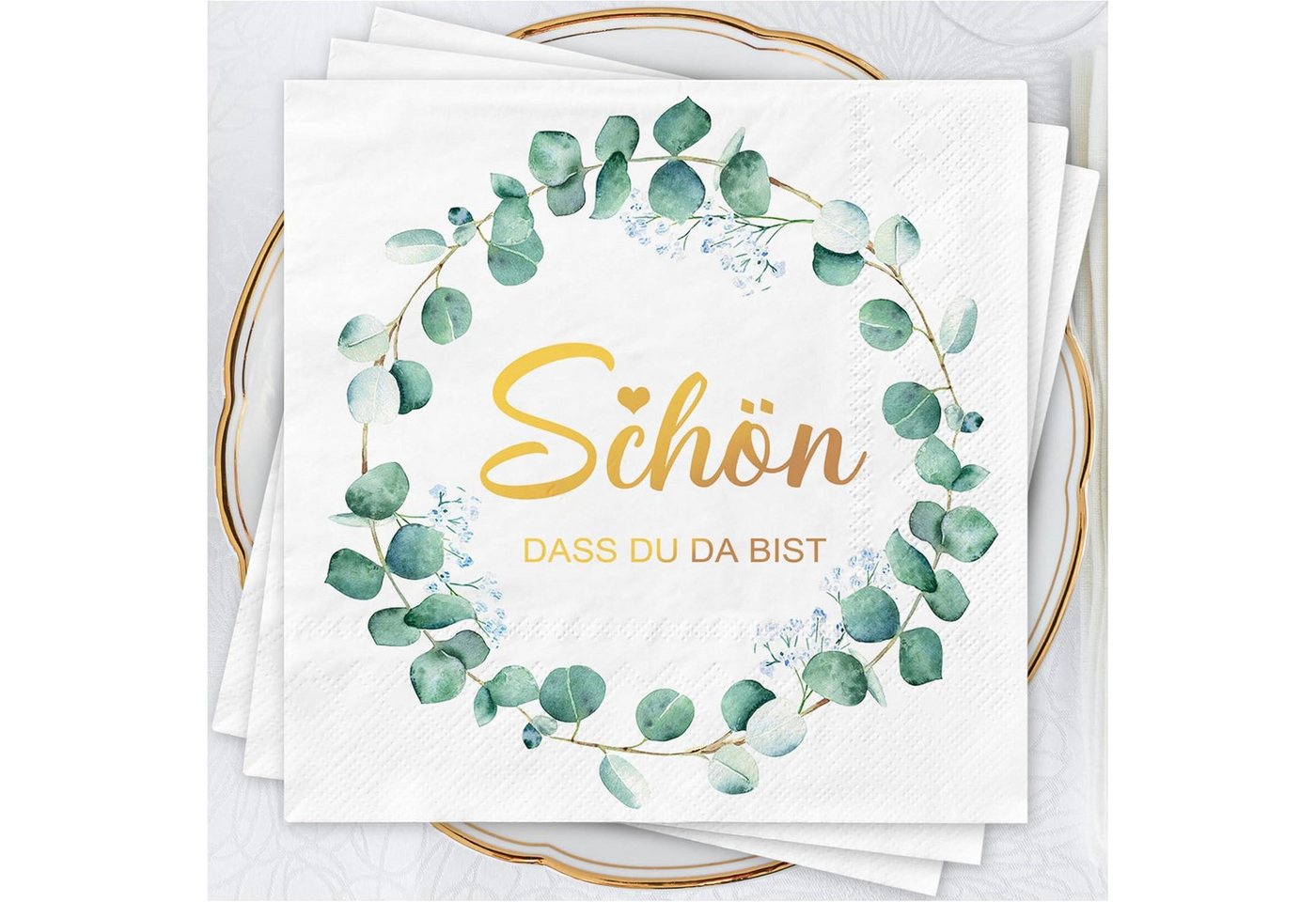 LuxusKollektion Dekohänger Servietten Eukalyptus Grün 80Stück 3-Lagig Hochzeits Servietten Taufe von LuxusKollektion