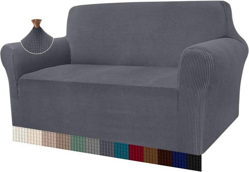 LuxusKollektion Dekohänger Sofabezug Elastisch Jacquard Hoch Stretch Sofahusse 2 Sitzer Grau von LuxusKollektion