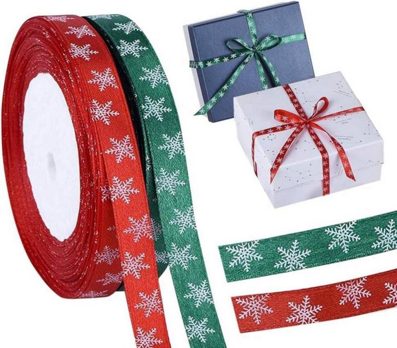 LuxusKollektion Dekohänger Weihnachts Geschenkband Set 10mm Satinband 2 Rollen 25 Yards Grün Rot von LuxusKollektion