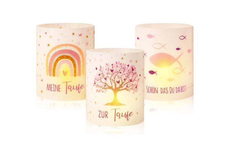 LuxusKollektion Dekohänger Windlicht Teelicht Kerzen Tischdeko Kommunion Meine Taufe Rosa von LuxusKollektion