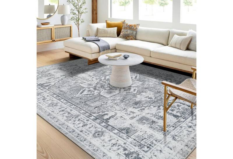WONGS BEDDING Designteppich Boho Teppich Vintage Design Grau Kurzflor 200x300cm, waschbar & weich von WONGS BEDDING