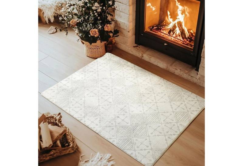 LuxusKollektion Designteppich Teppich 80x120cm 80 x 120 cm (Rechteckig) Creme Hellgrau Weiß von LuxusKollektion