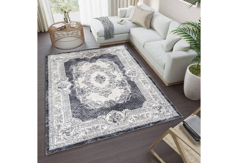 LuxusKollektion Designteppich Teppich Kurzflor rutschfest Grauweiß 200 x 300 cm (Rechteckig) von LuxusKollektion