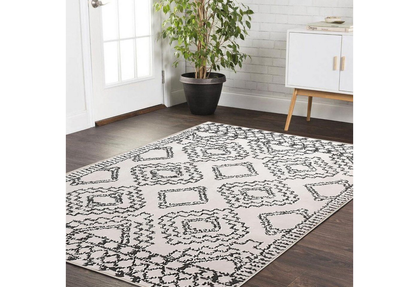 LuxusKollektion Designteppich Teppich Wohnzimmer 120 x 160 cm Rechteckig Elfenbein Schwarz LuxusKollektion Designteppich Teppich Wohnzimmer 120 x 160 cm Rechteckig Elfenbein Schwarz von LuxusKollektion