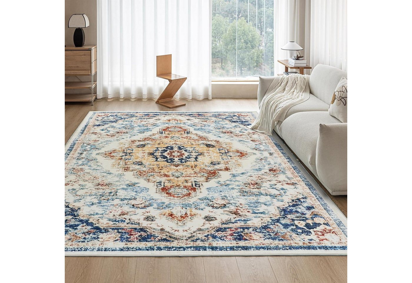 LuxusKollektion Designteppich Teppich Wohnzimmer Kurzflor Boho Waschbar Vintage Blau 200 x 290 cm LuxusKollektion Designteppich Teppich Wohnzimmer Kurzflor Boho Waschbar Vintage Blau 200 x 290 cm von LuxusKollektion
