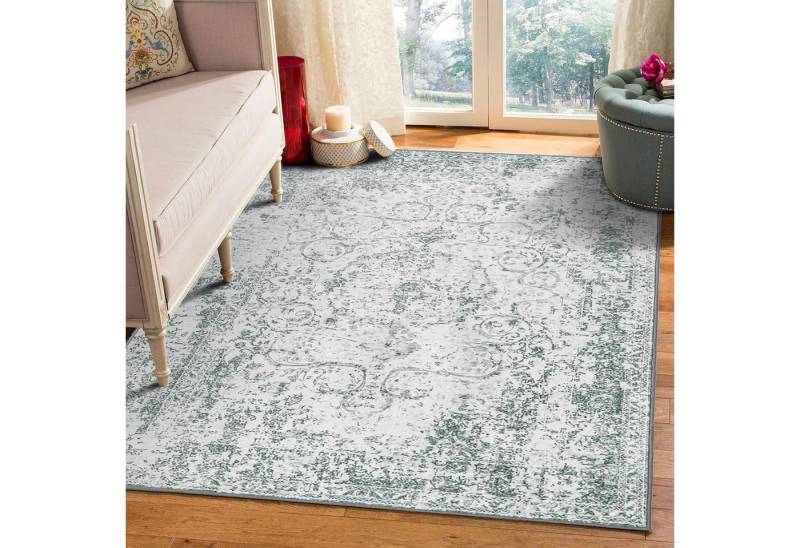WONGS BEDDING Designteppich Vintage Teppich Grau Grünlich Boho Design Maschinenwaschbar 120x170cm von WONGS BEDDING