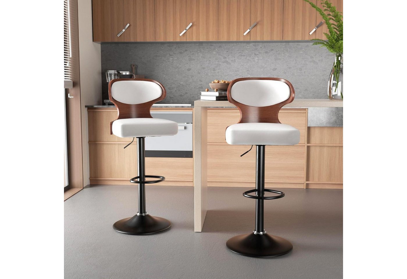 LuxusKollektion Drehstuhl Barhocker 360 Drehstuhl Tresen Rückenlehne 2er Set Weiß Nussbaumholz LuxusKollektion Drehstuhl Barhocker 360 Drehstuhl Tresen Rückenlehne 2er Set Weiß Nussbaumholz von LuxusKollektion