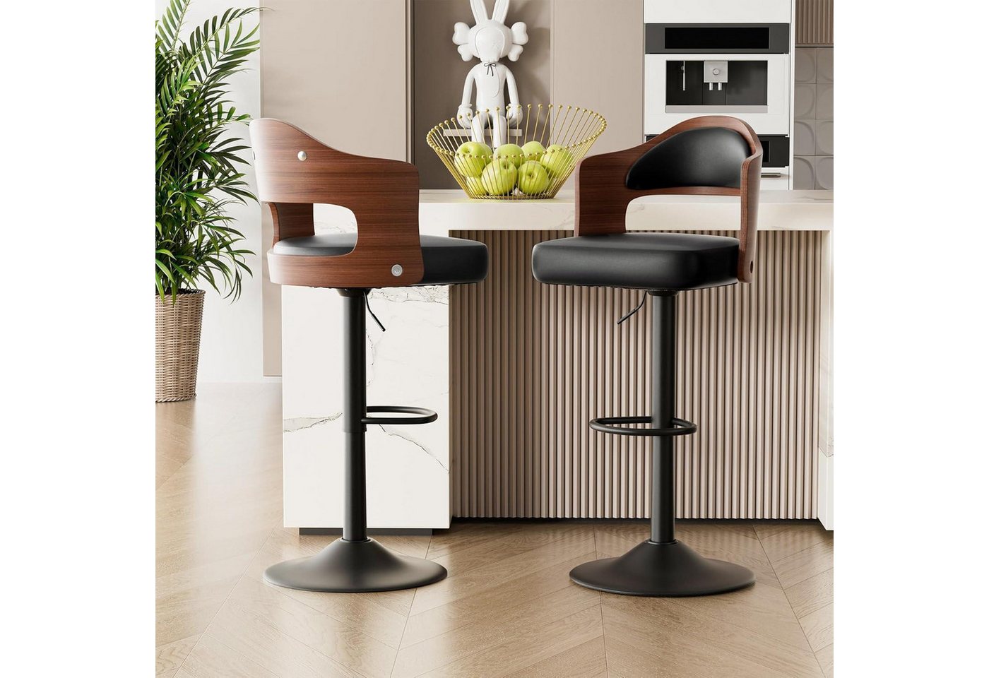 LuxusKollektion Drehstuhl Barhocker 360Drehstuhl Rückenlehne Fußstütze 2er Set Schwarz von LuxusKollektion