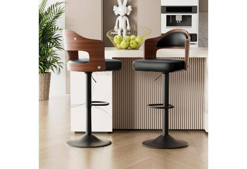 LuxusKollektion Drehstuhl Barhocker 360Drehstuhl Rückenlehne Fußstütze 2er Set Schwarz von LuxusKollektion