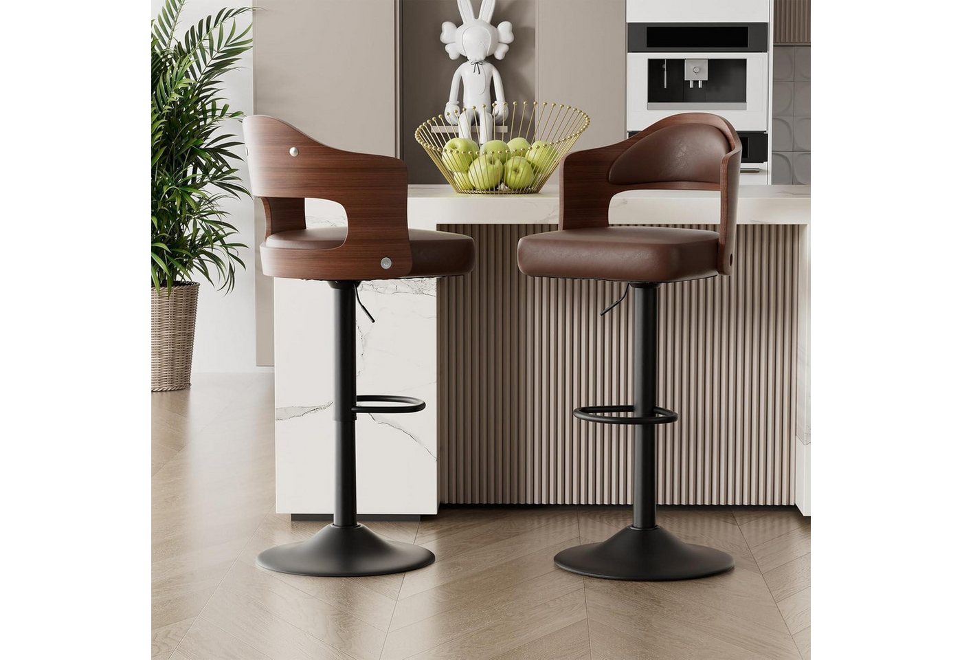 LuxusKollektion Drehstuhl Barhocker 360GradDrehstuhl Fußstütze Armlehne 2er Set Braun von LuxusKollektion