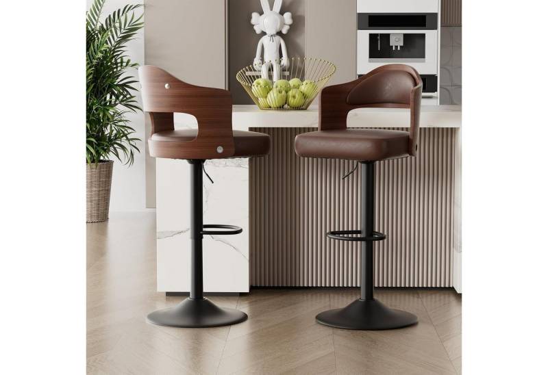 LuxusKollektion Drehstuhl Barhocker 360GradDrehstuhl Fußstütze Armlehne 2er Set Braun von LuxusKollektion