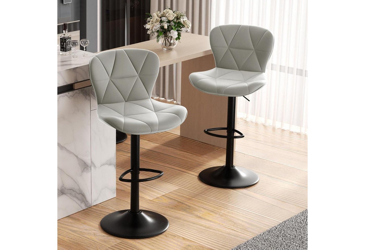 LuxusKollektion Drehstuhl Barhocker Höhenverstellbar Rückenlehne Drehbar 2er Set Hellgrau LuxusKollektion Drehstuhl Barhocker Höhenverstellbar Rückenlehne Drehbar 2er Set Hellgrau von LuxusKollektion